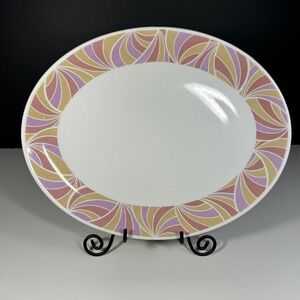 Franciscan White Stone Retro Pink Pattern Made in England 12" Oval Platter